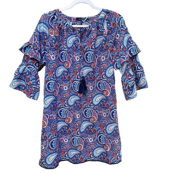 NWT Simply Southern Dress Paisley Print 3/4 Ruffle Sleeve Size S Preppy Church