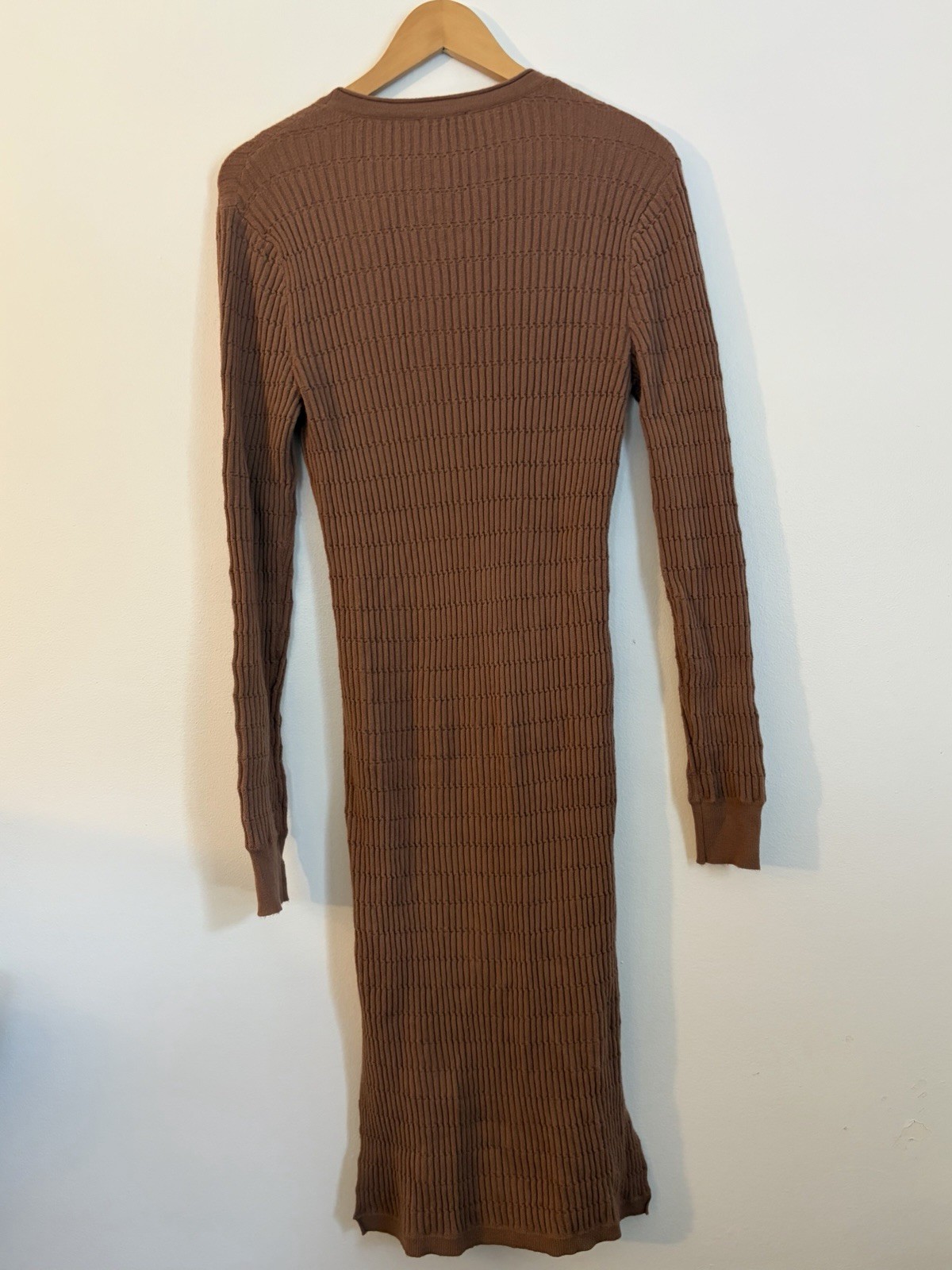 Current Air Brown Ribbed Button-Front V-Neck Long Sleeve Midi Sweater Dress M