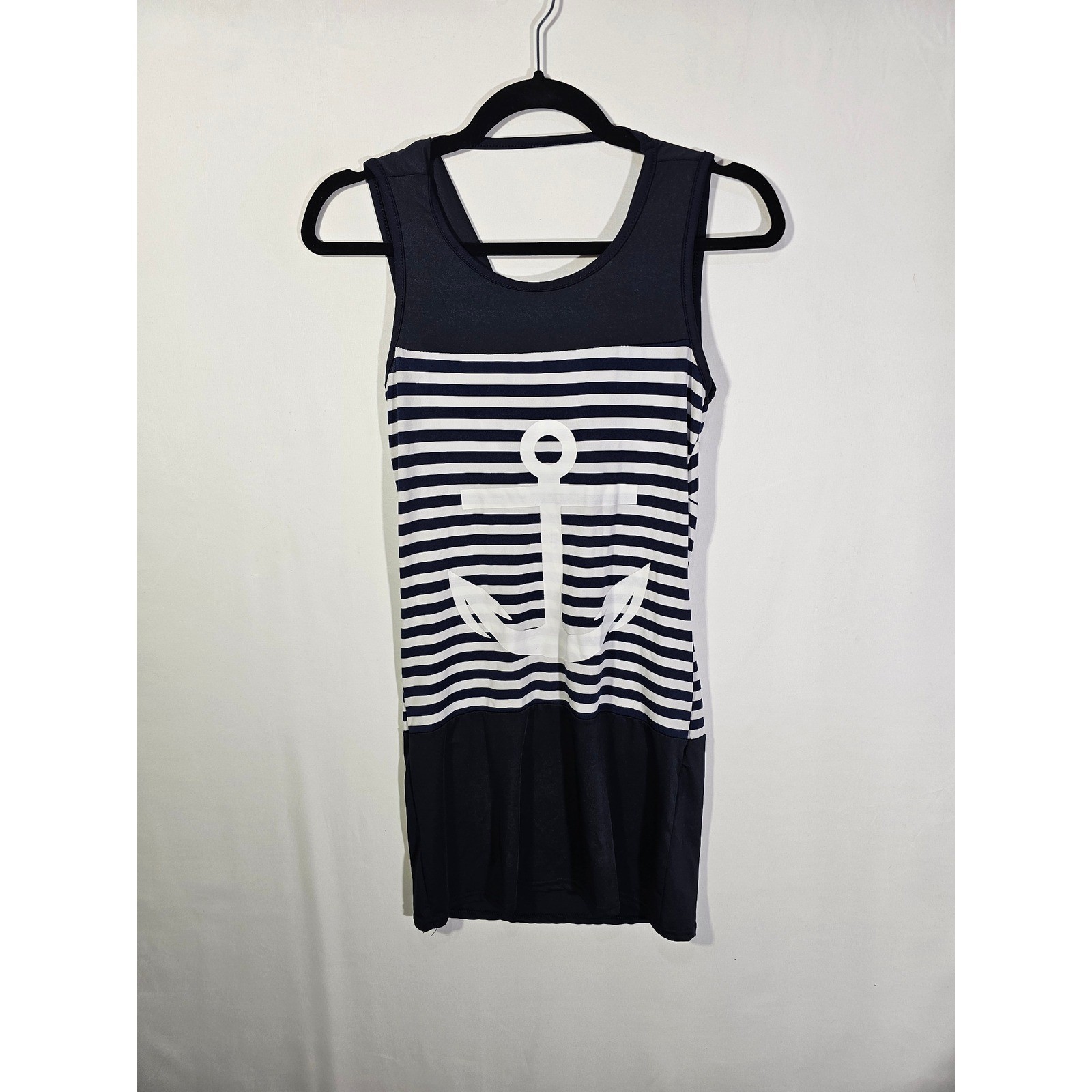 Preppy Nautical Sailor Unbranded Anchor Stripe Mini Dress Women Large Navy White