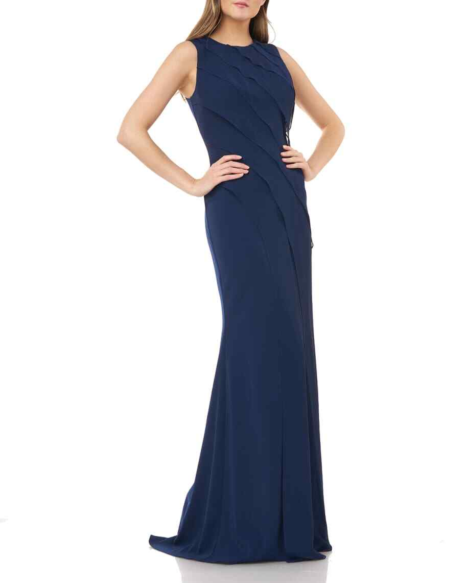 Carmen Marc Valvo Infusion BLACK/COBALT Women’s Off Shoulder Gown US 8