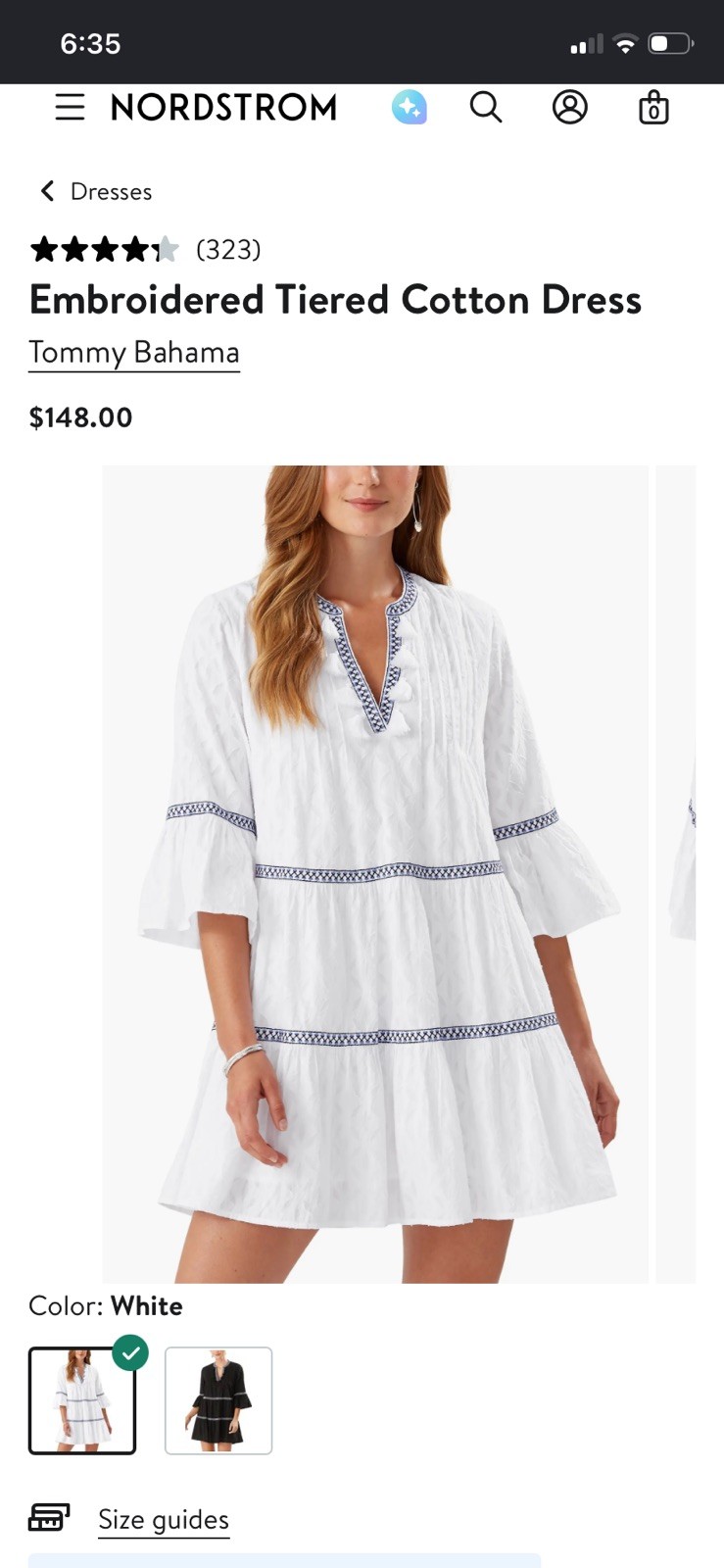 Tommy Bahama White Embroidered Tiered Cotton Dress Size Large
