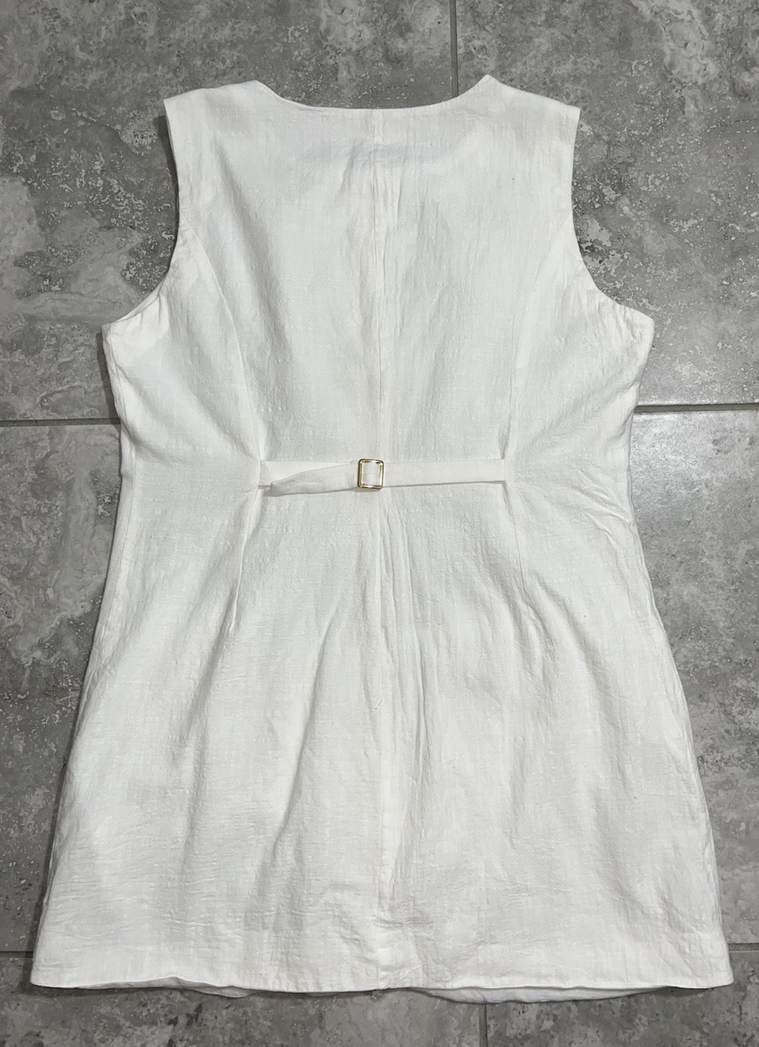 COMMENSE White Sleeveless Button Front Cotton Mini Shirt Dress Cinch Waist XL