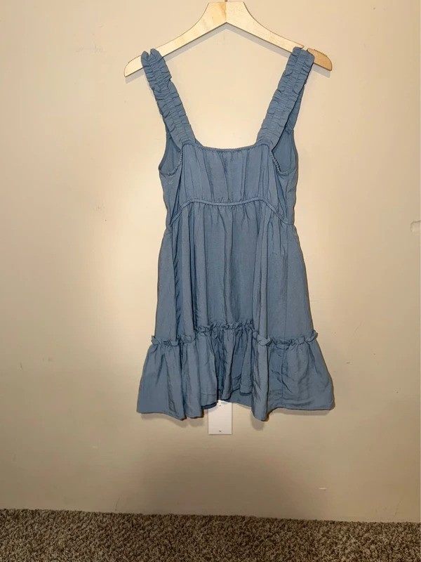 Blu Pepper Light Blue Ruffled Strap Babydoll Mini Dress, Size S