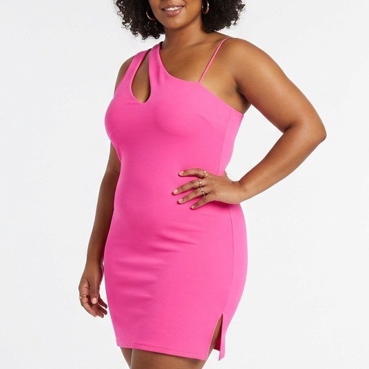 Naked Wardrobe Womens Hot Pink Asymmetrical One Shoulder Mini Dress Size L