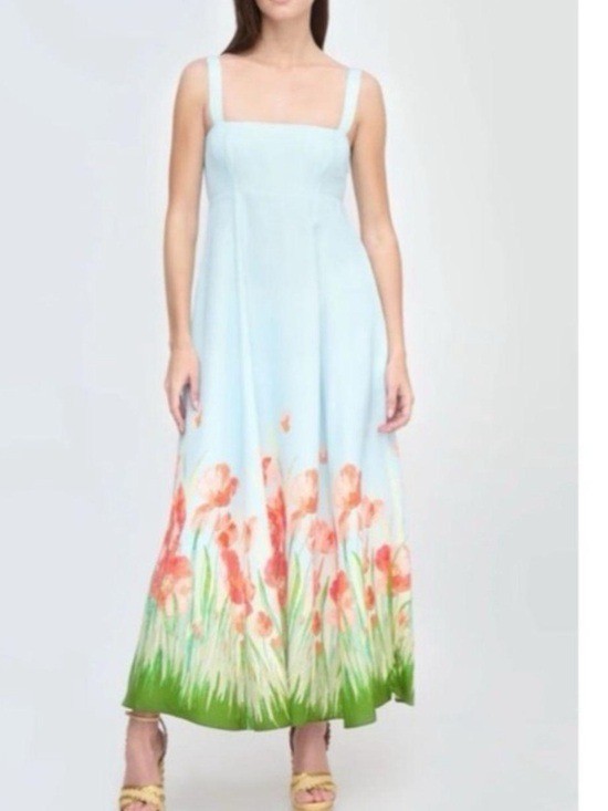 Hill House home Light Blue Floral Border Maxi Dress, XS
