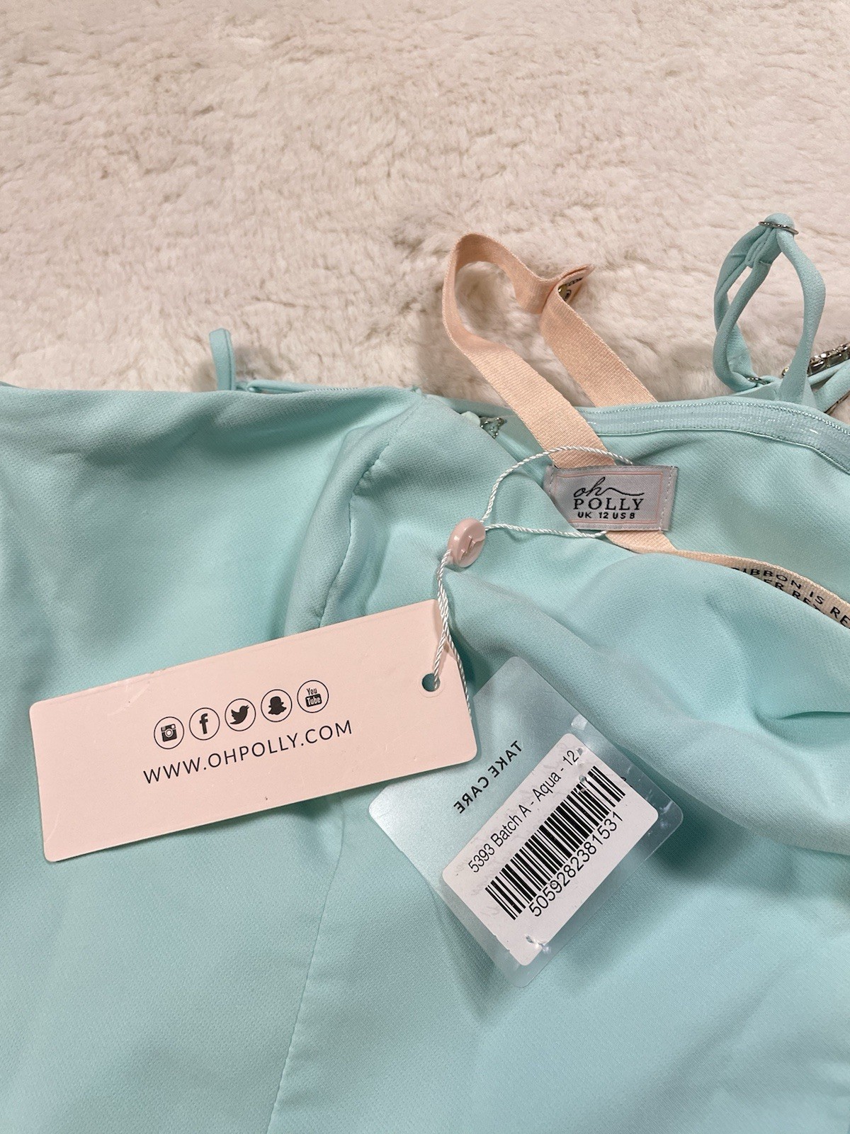 Oh Polly Light Blue Cut Out Beaded Strap Bodycon Mini Dress, Size 8