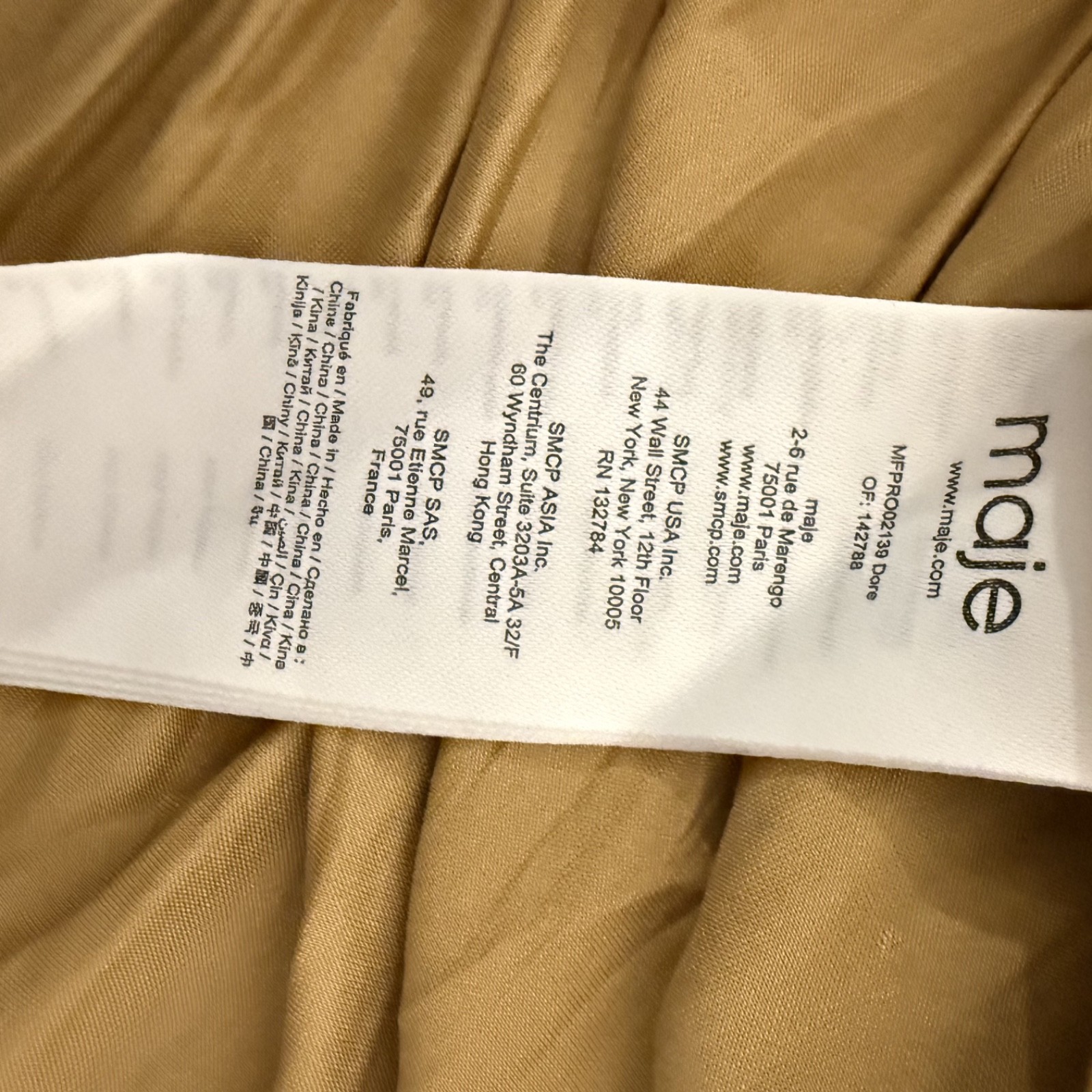 Maje Riane Ruched Satin Mini Dress in Gold Size 35 (NWT)