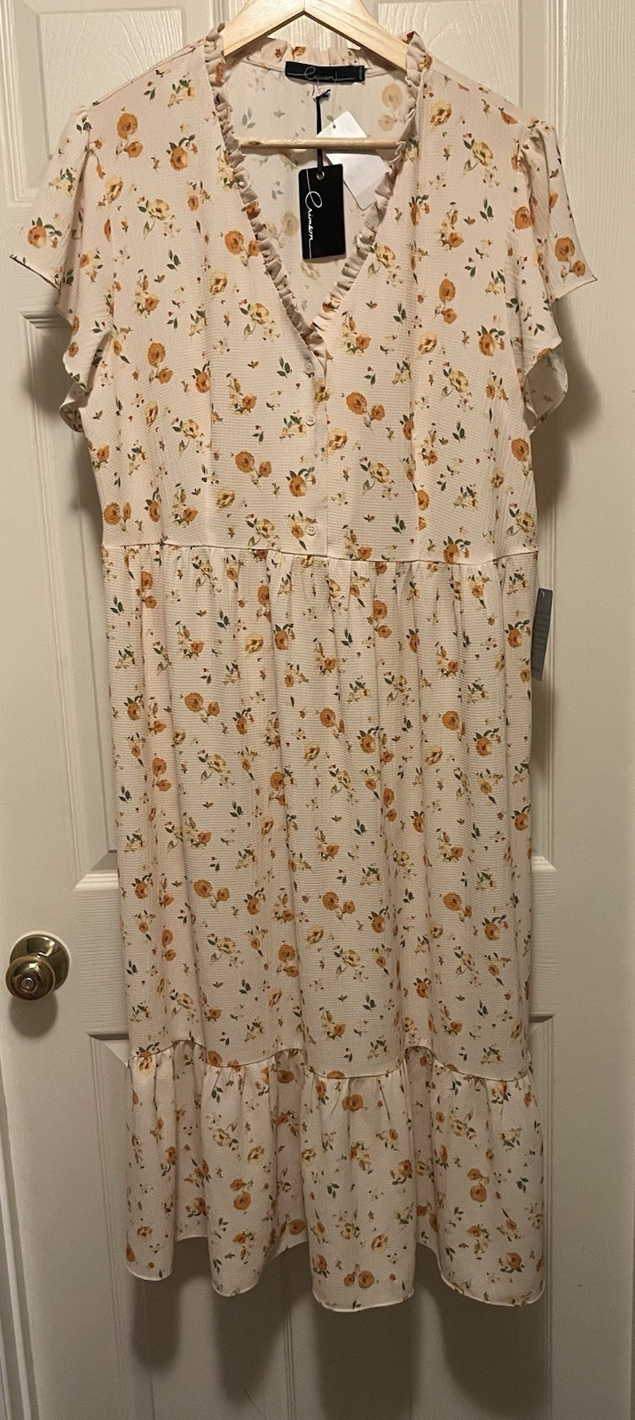 Nordstrom’s Crimson Yellow Floral Print Flowy Midi Dress XL Prairie NWT