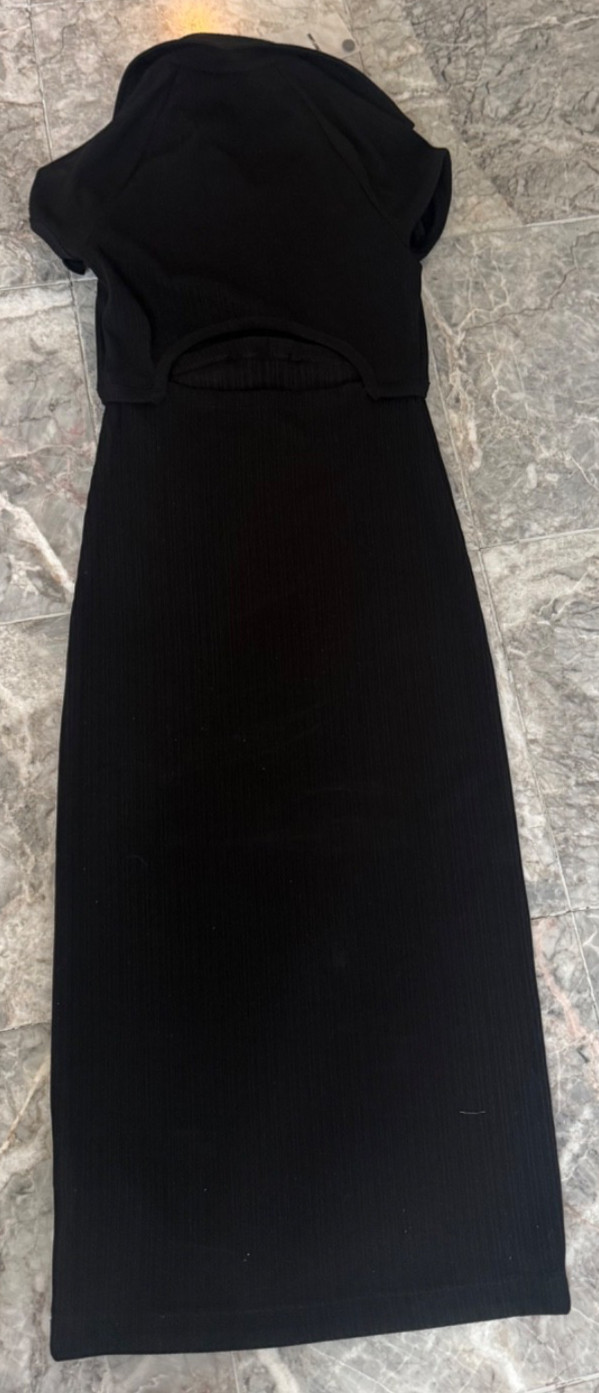 Helmut Lang Short sleeved collared black ribbed dress back cutout sz XS