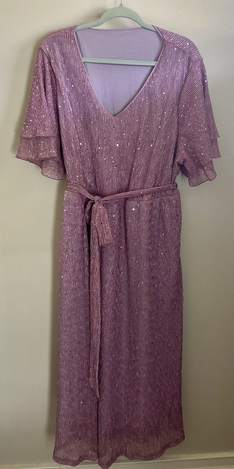 Bloomchic Purple Sequin V-Neck Belted Wrap Maxi Dress Plus US 22-24