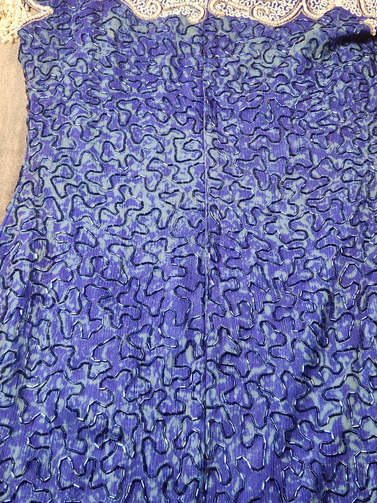 Scala Dress Womens Medium Blue Flapper Beaded Sequin Silk Short Fringe Z*