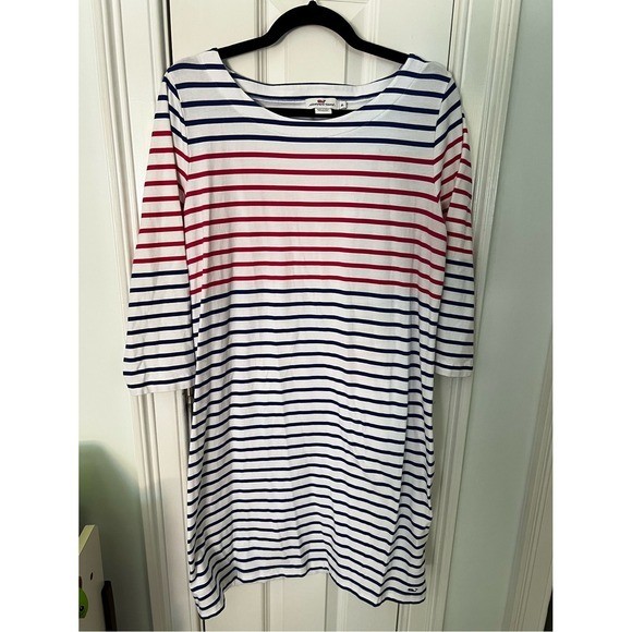 Vineyard Vines Striped T-Shirt Dress Womens XL Red White Blue Nautical Preppy