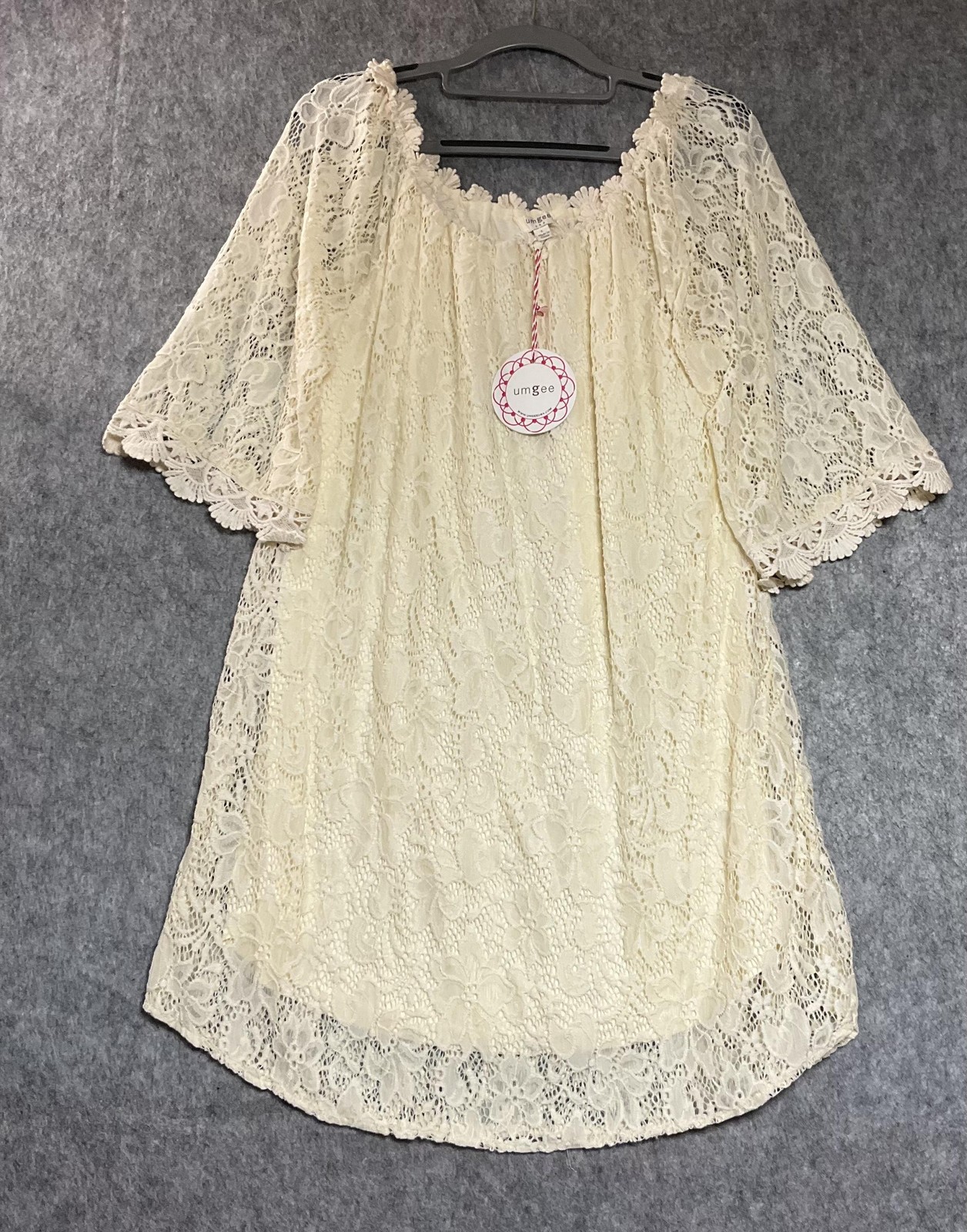 Umgee Dress Womens Large Cream Lace Boho Bell Sleeve Trapeze Short Lined Cottage