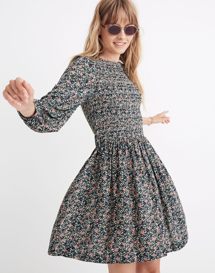 APIECE APART Olivia Floral Smocked Floral Babydoll Mini Dress Shopbop 12 XL $325