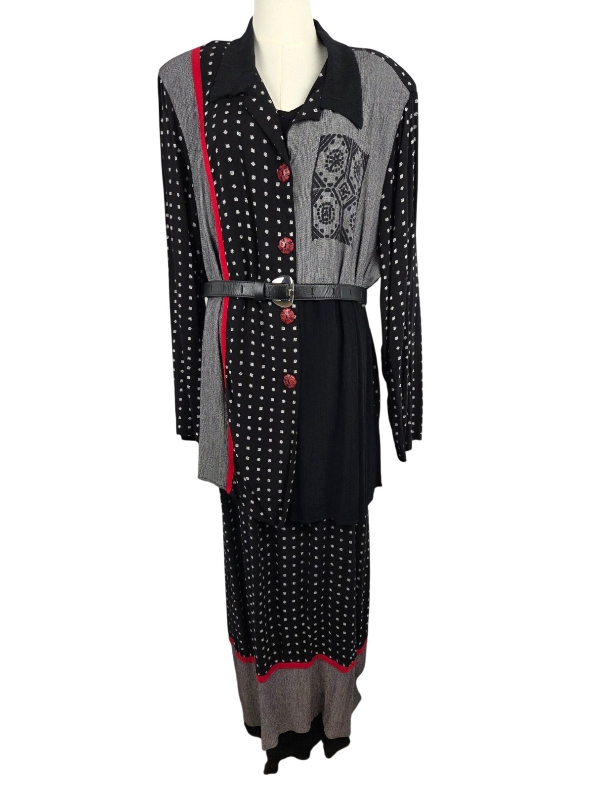 VTG More Jazz Dress & Jacket Set Sz 24 Artsy 90’s Lagenlook Black Asymmetrical