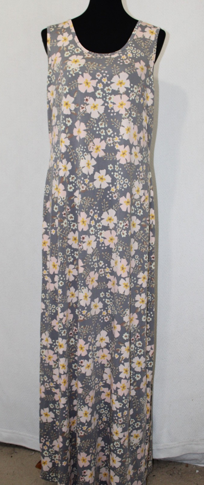 Lularoe Women’s Sz XL Gray Pink Floral Dani Tank Maxi Dress