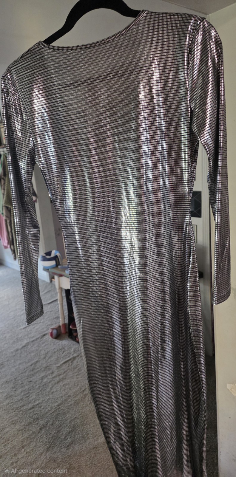 Sexy Silver Shiny Discoball Pattern Deep V Dress Size Small