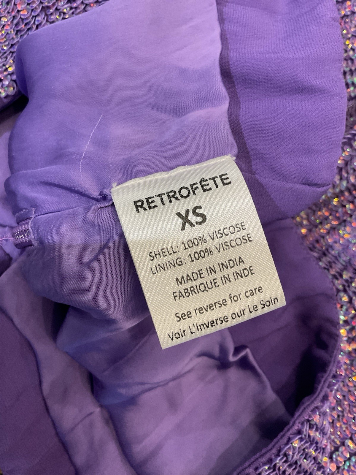 Retrofête Purple Sequin Feather Trim Strapless Mini Dress Women’s XS