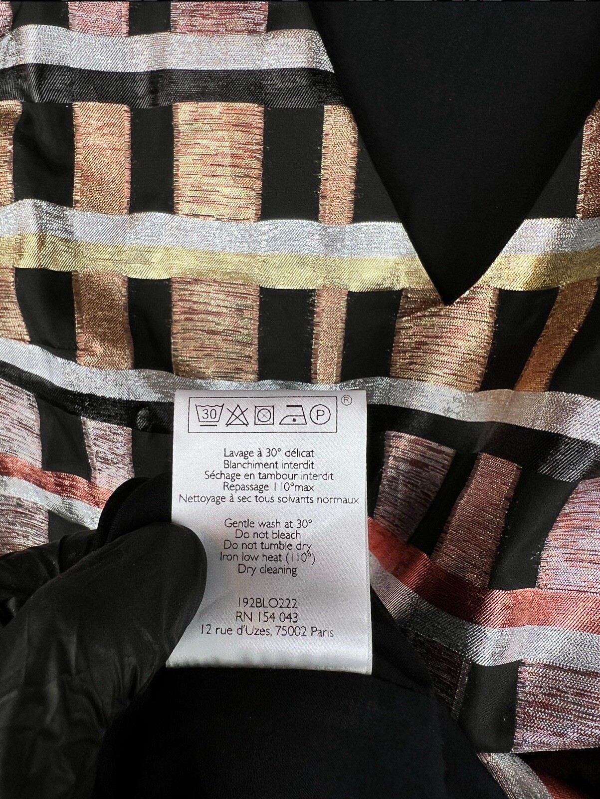 Chic Geometric Print Dress with Metallic Fibers, Lantern Sleeves, Eu38/M