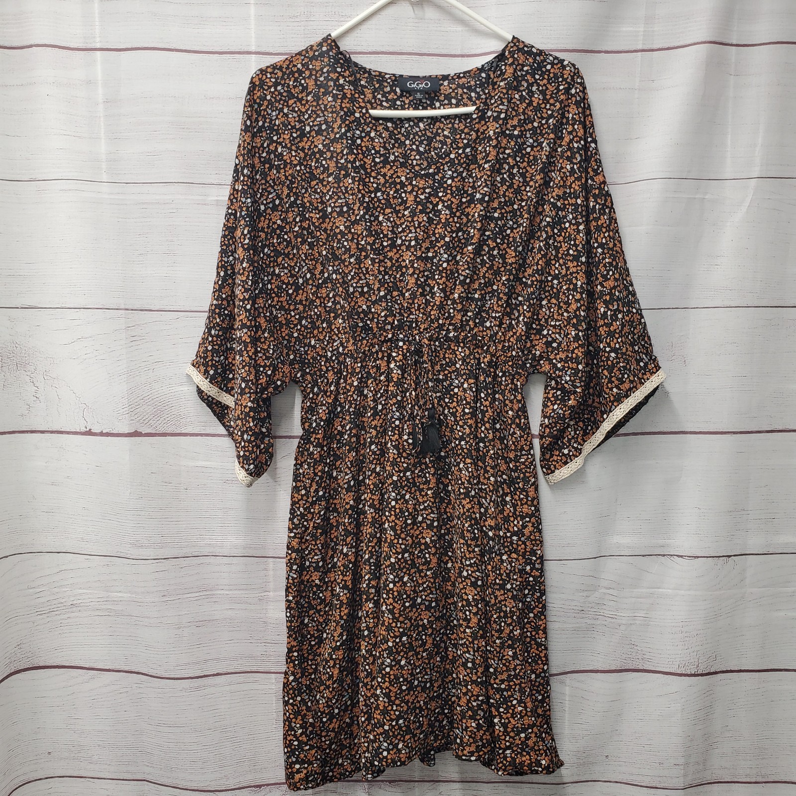 GiGiO Micro Floral Dress Size Small Dolman Sleeve Elastic Waist
