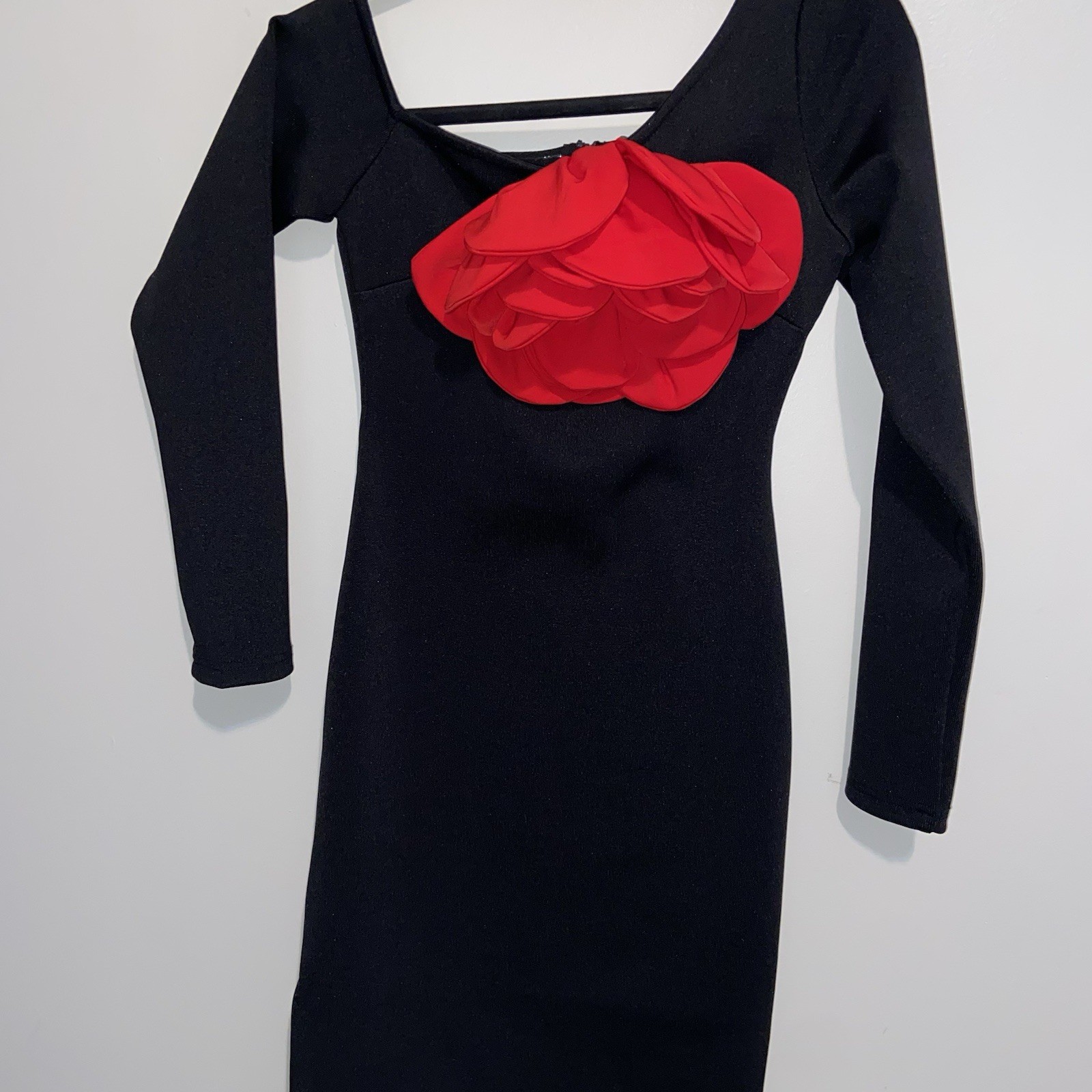 Bella Barnett Dress Womens Small Black Bodycon Bandage Cocktail Party 3D Flower
