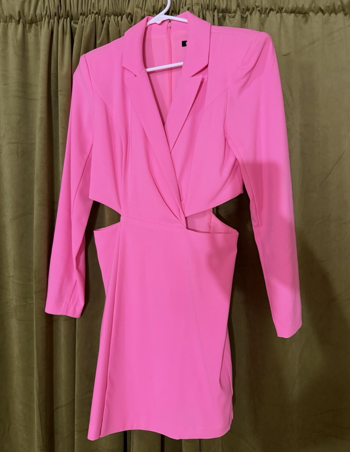 Express Pink Solid Mini Sheath Dress Collared Long Sleeve Cut-Out Zip Size S