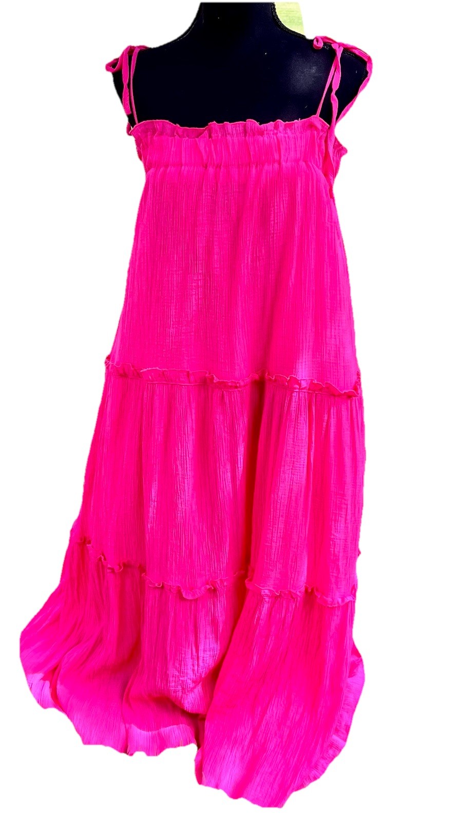 &merci Hot Pink Gauze Tiered Maxi Dress Size Medium Fuchsia Boho Summer Vacation