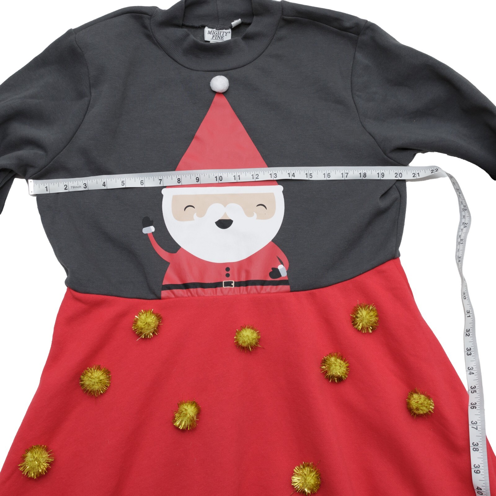 Mighty Fine Junior 2XL Red & Gray Santa Claus w/Pom Pom Holiday Sweatshirt Dress
