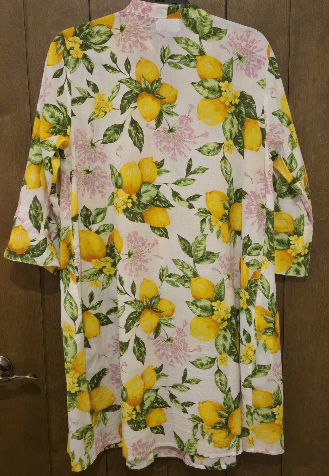 Happy Island White Lemon Floral Beaded Button 3/4 Sleeve Blouse Size S/M