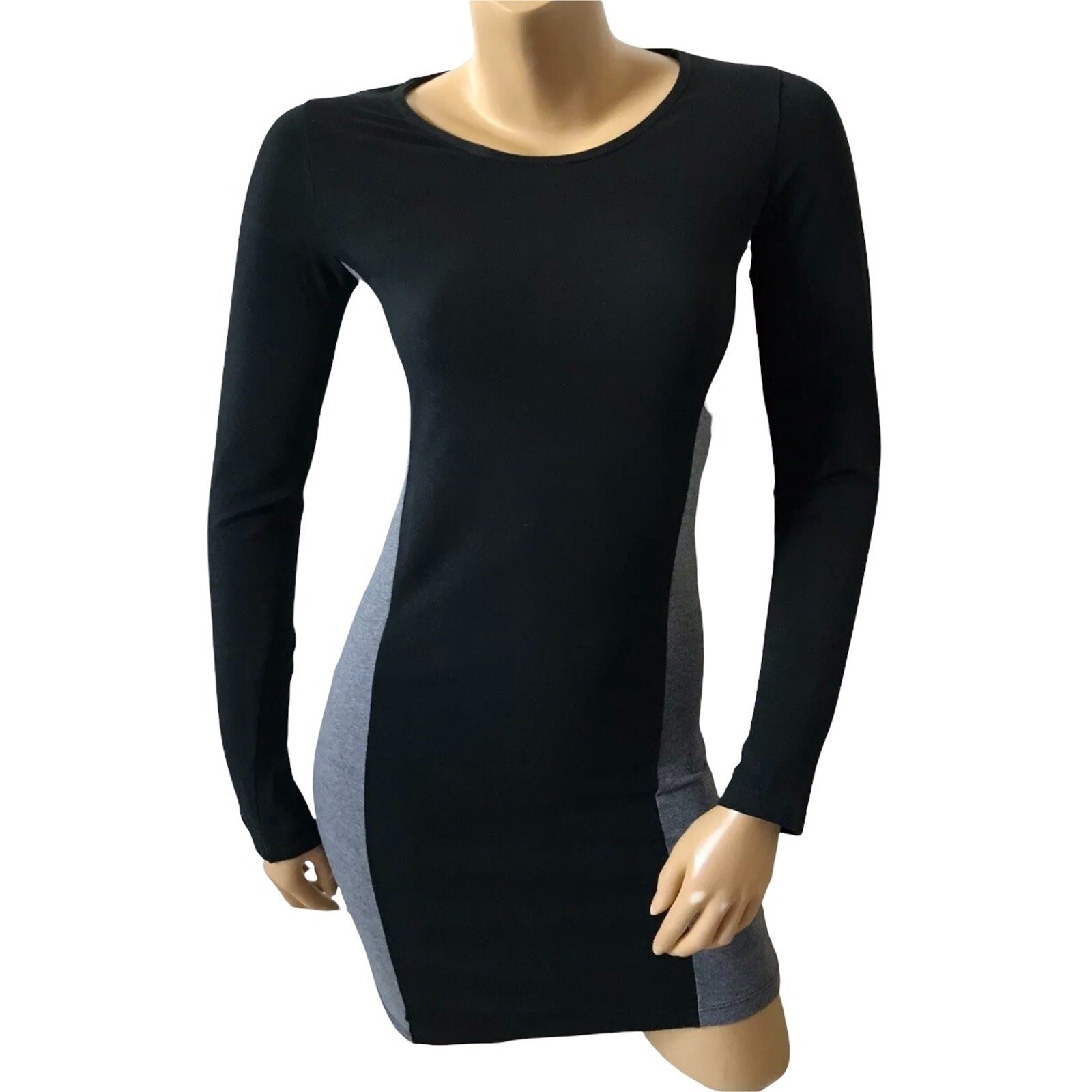 Diverse Women’s Small Long Sleeve Stretch Bodycon Colorblock Mini Dress Black