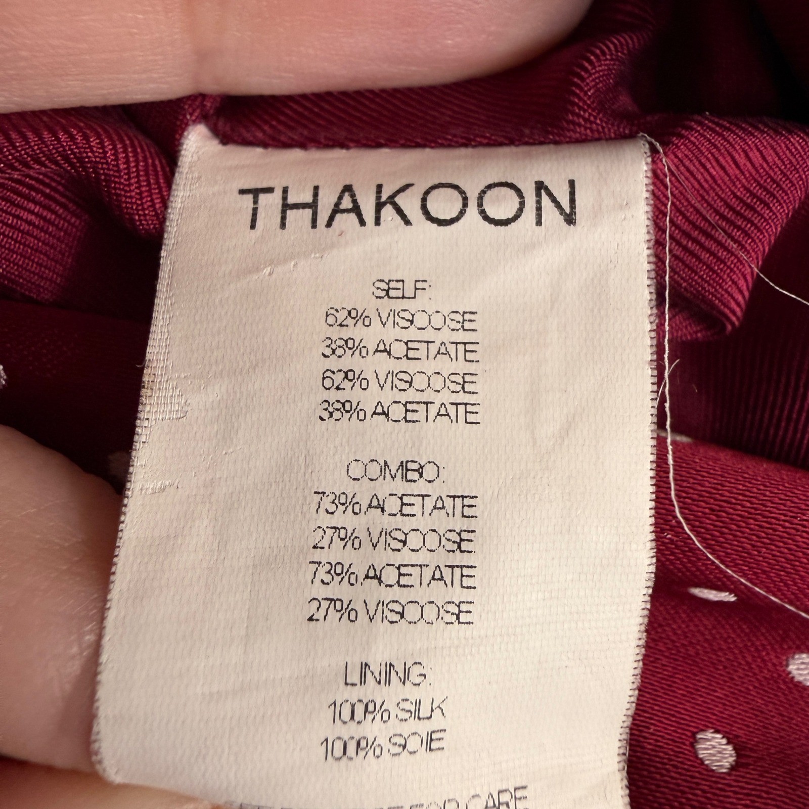Thakoon Polka Dot Wrap Dress Burgundy White Silk Lined Long Sleeve Est Large