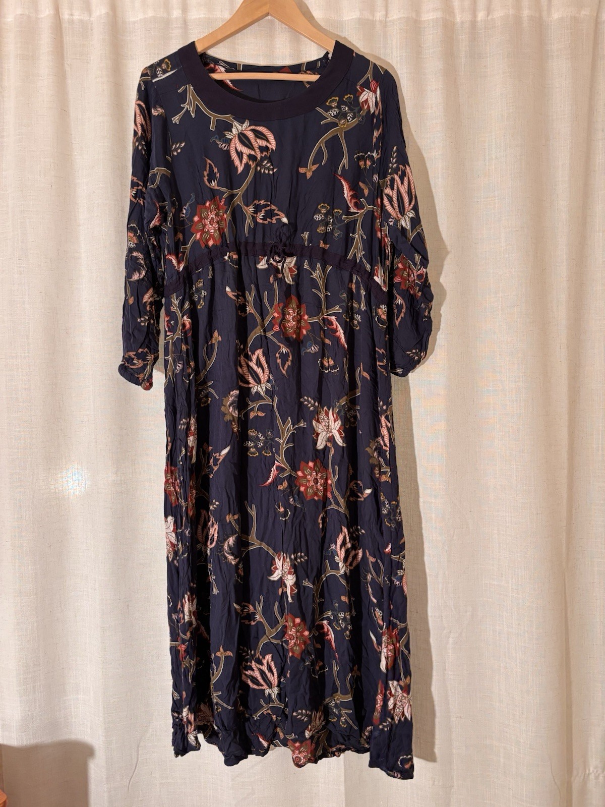Prairie Cottagecore Garden Navy Floral Midi Dress w/ Waist tie, Size M