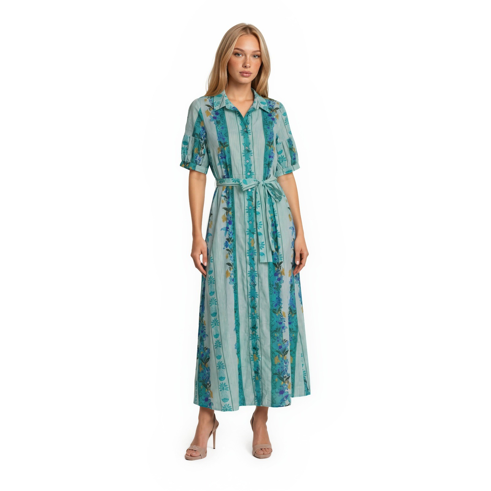 NWT Celina Moon 100% Cotton Maxi Shirt Dress Women’s Size XL Blue Green