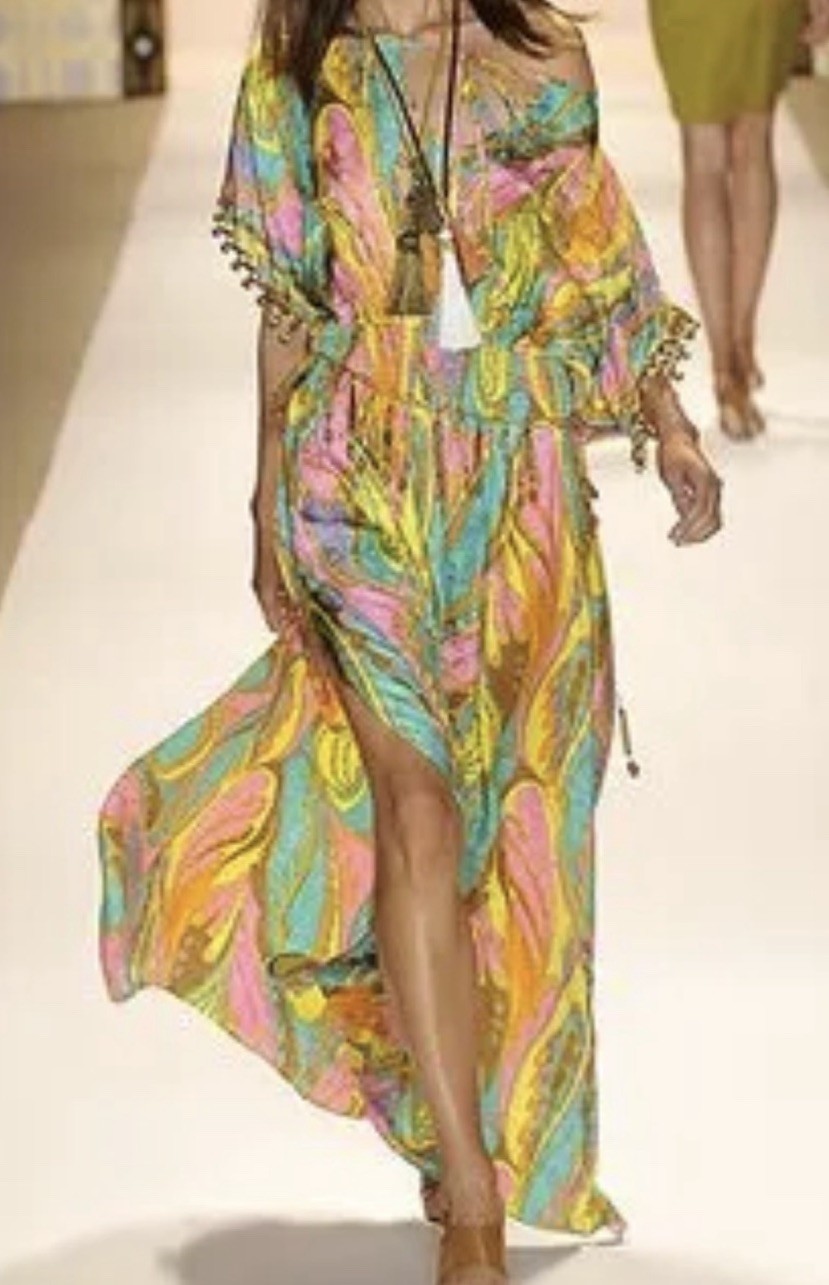 Milly New York Womens 100 Silk Caftan Maxi Dress Size 6 Smocked Resort Boho