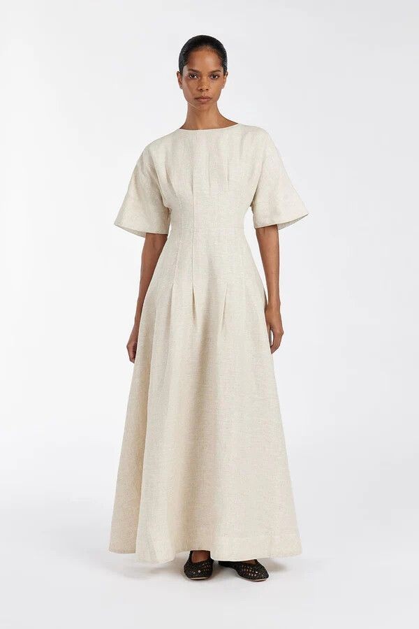 Dissh Dress Size US 4 RAF Maxi Short Sleeve Linen Dress Ecru Beige