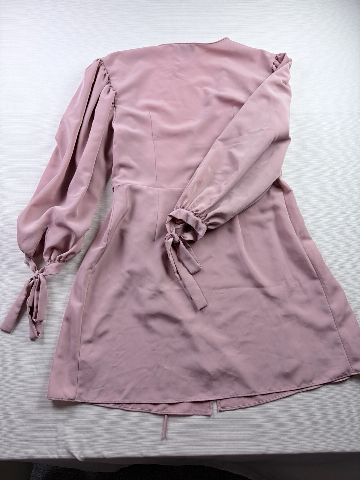 Topshop Pink Wrap Dress V-Neck Puff Long Sleeves Tie Waist Short US 8