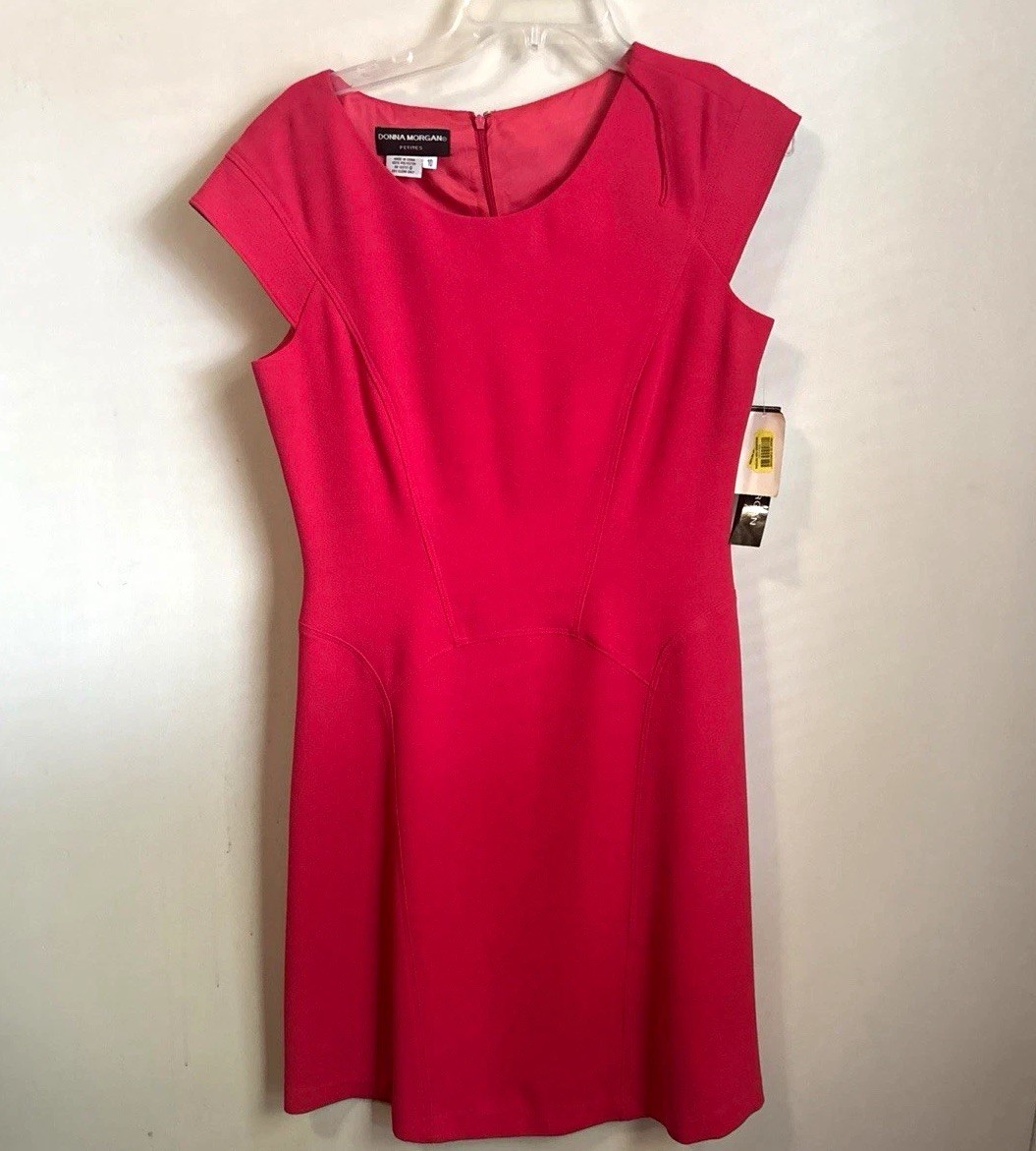 Donna Morgan Pink Fit & Flare Dress Woven Scoop Neck Cap Sleeve Knee 10P