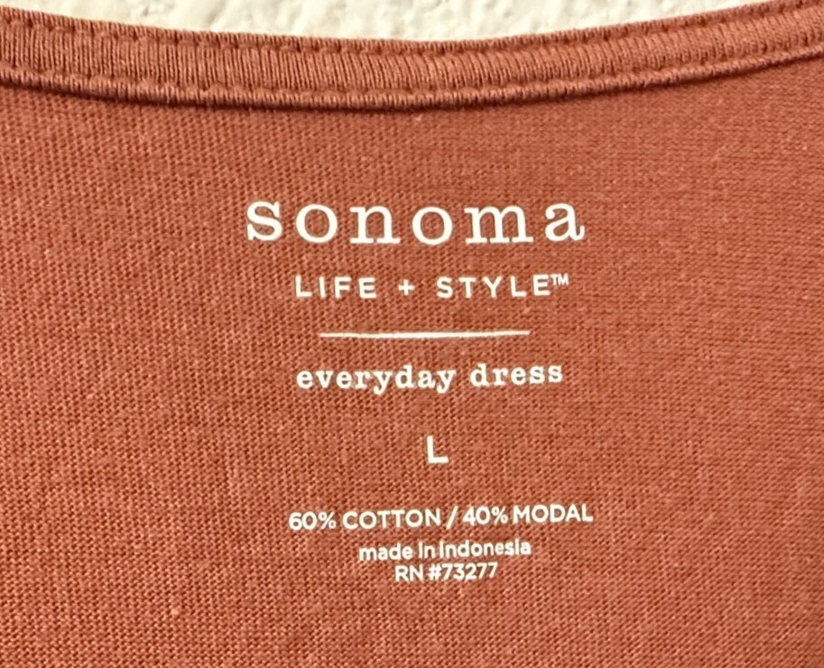 Sonoma Life+Style Rust Orange Sleeveless midi Everyday Dress Women’s Size Large