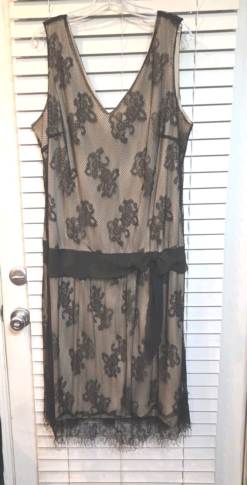 Jonathan Martin Studio Women Dress Sz 20W Black Lace Sheer Lined Sleeveless Belt