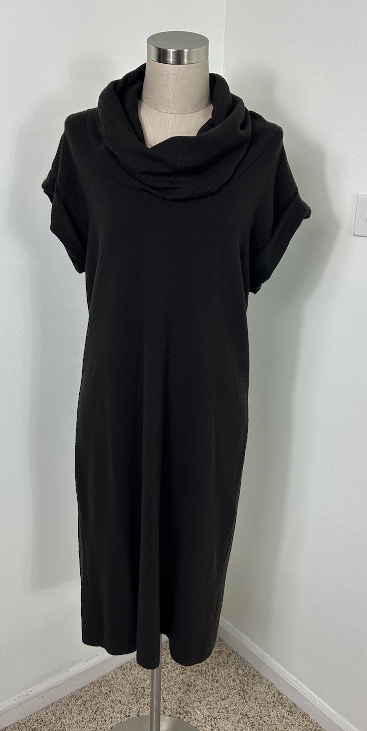 AKRIS Punto Cowl Neck Short Sleeve Dress Wool Brown Size 10