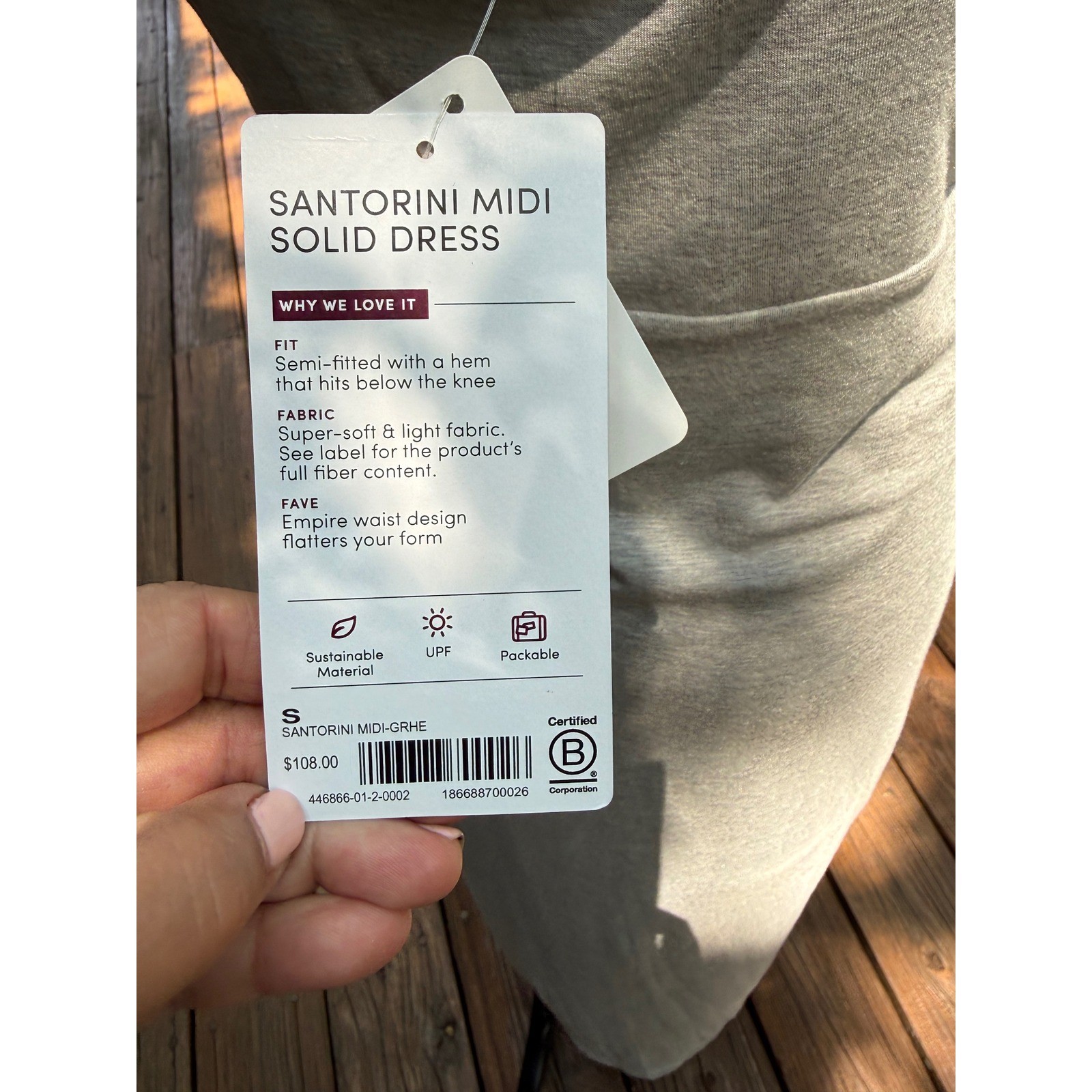 Athleta Santorini Midi Solid Dress Grey Heather MicroModal Empire Waist 446866 S