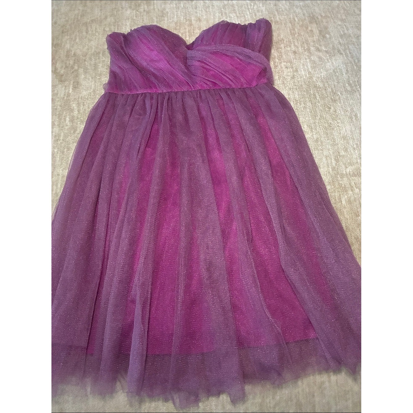 Minuet Petite Strapless Magenta and Plum Tulle Mini Dress