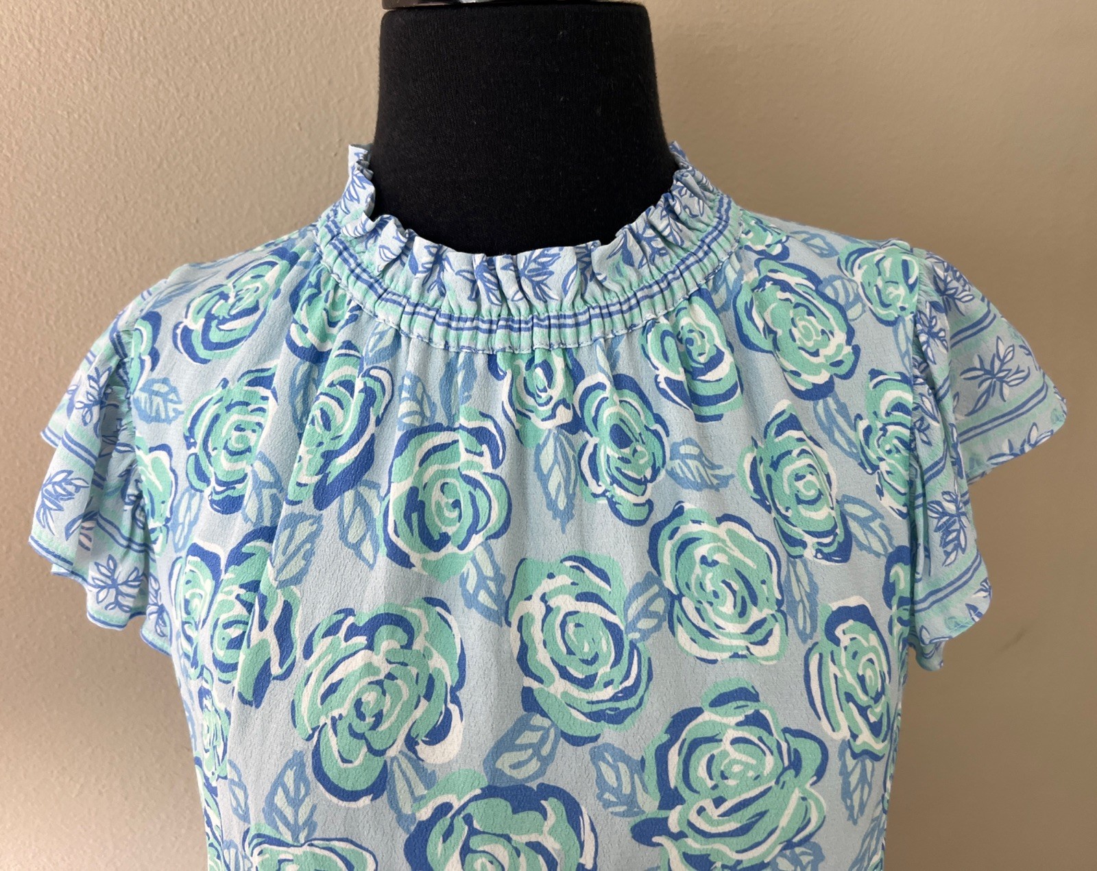 Small SAIL TO SABLE Floral Mini Ruffled Blue Flutter Sleeves Elastic Waist Dress