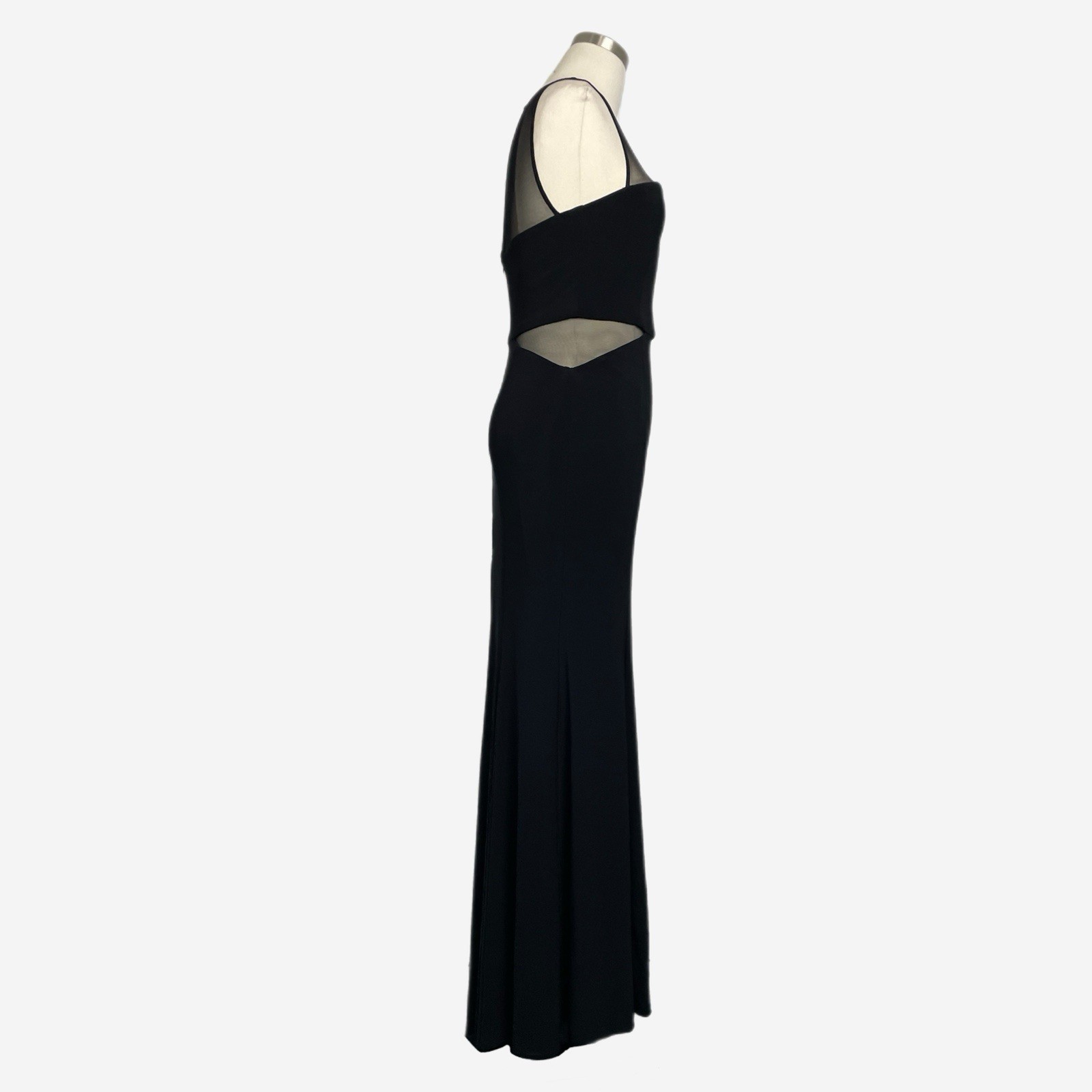 Caché Black sleeveless illusion paneled cut out sheer mermaid maxi gown formal 2