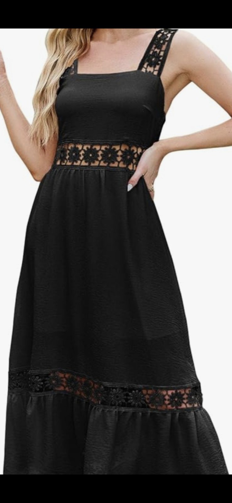 Womens Black Embroidered Hobo Midi Dress Med
