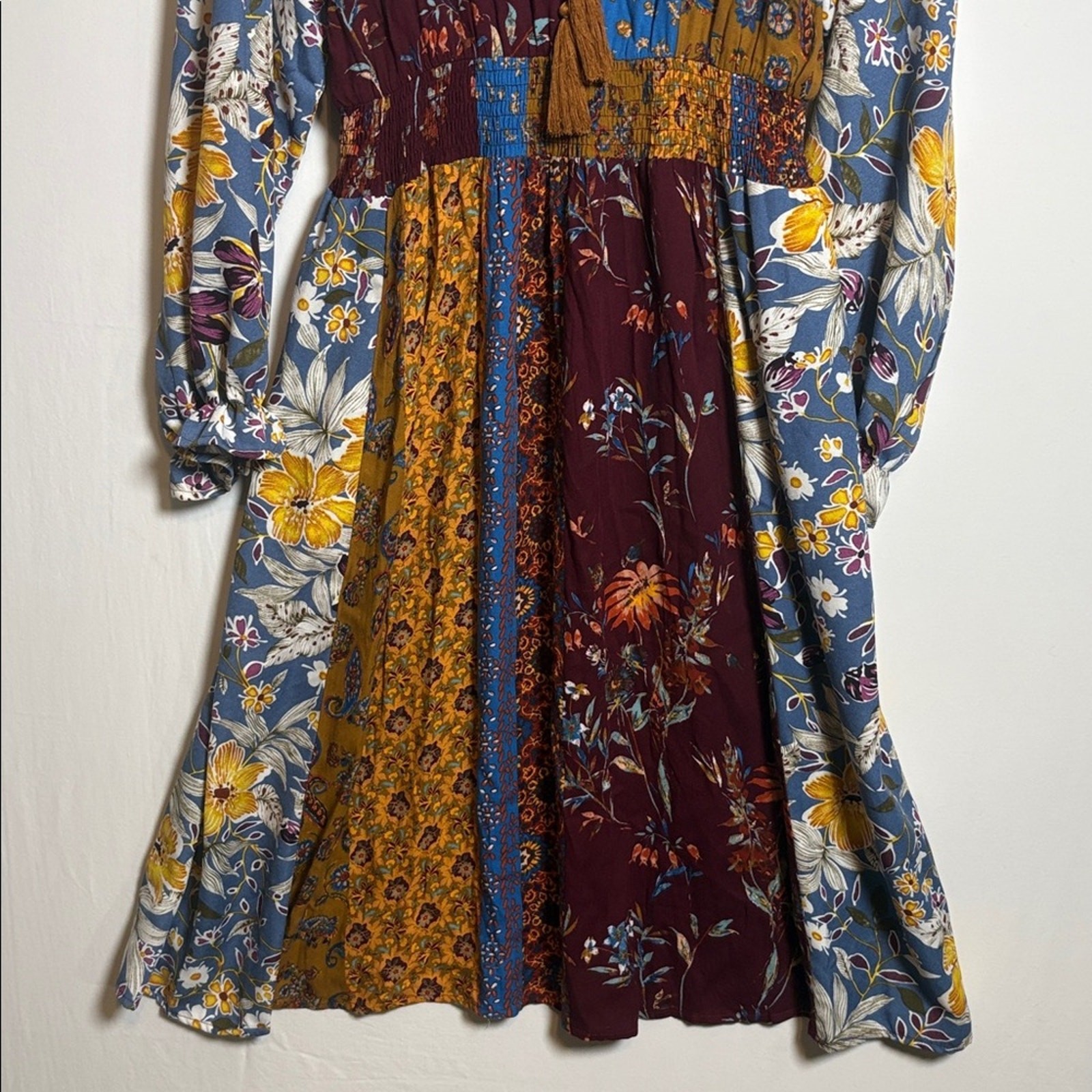 ODDY Bohemian Patchwork Peasant Mix Print Dress size medium