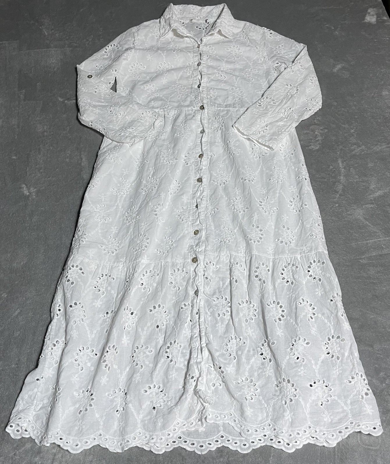 Valentina Naldi Dress Womens Small White Coastal Cottagecore Eyelet Romantic