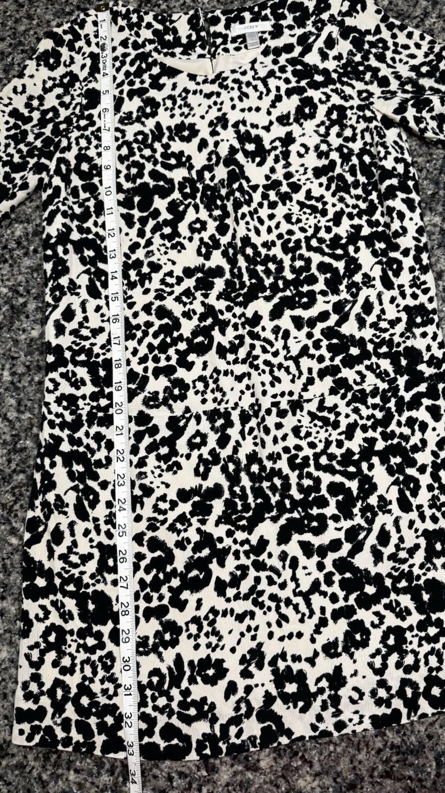 J. CREW Long Sleeve BLACK-IVORY Rayon Animal Print Pocketed Shift Short Dress XS