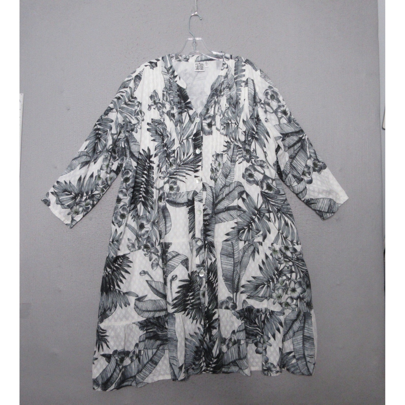 Parsley & Sage Dress XL Tropical Floral Button Cotton Pockets Boho Flowy Resort