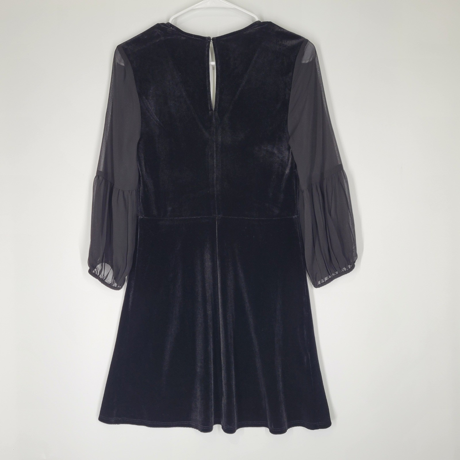 BCBG Generation Black Velvet Sheer Sleeve V Neck Mini Dress Sz Small Whimsigoth